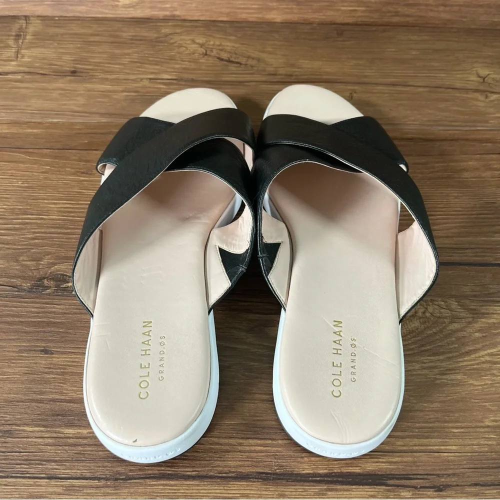 COLE HAAN‎ ZEROGRAND Criss Cross Black Leather Slides Sandals Women’s Size 9.5C